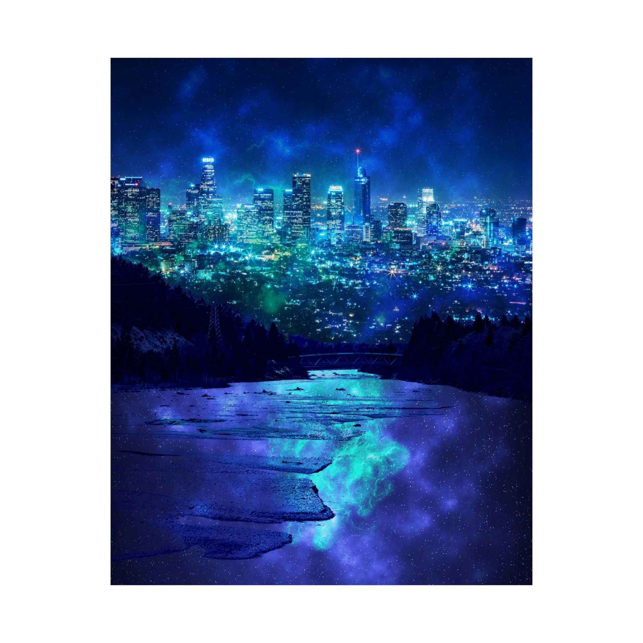 Cosmic Frosted City Skyline Poster Print - Galactic Cityscape