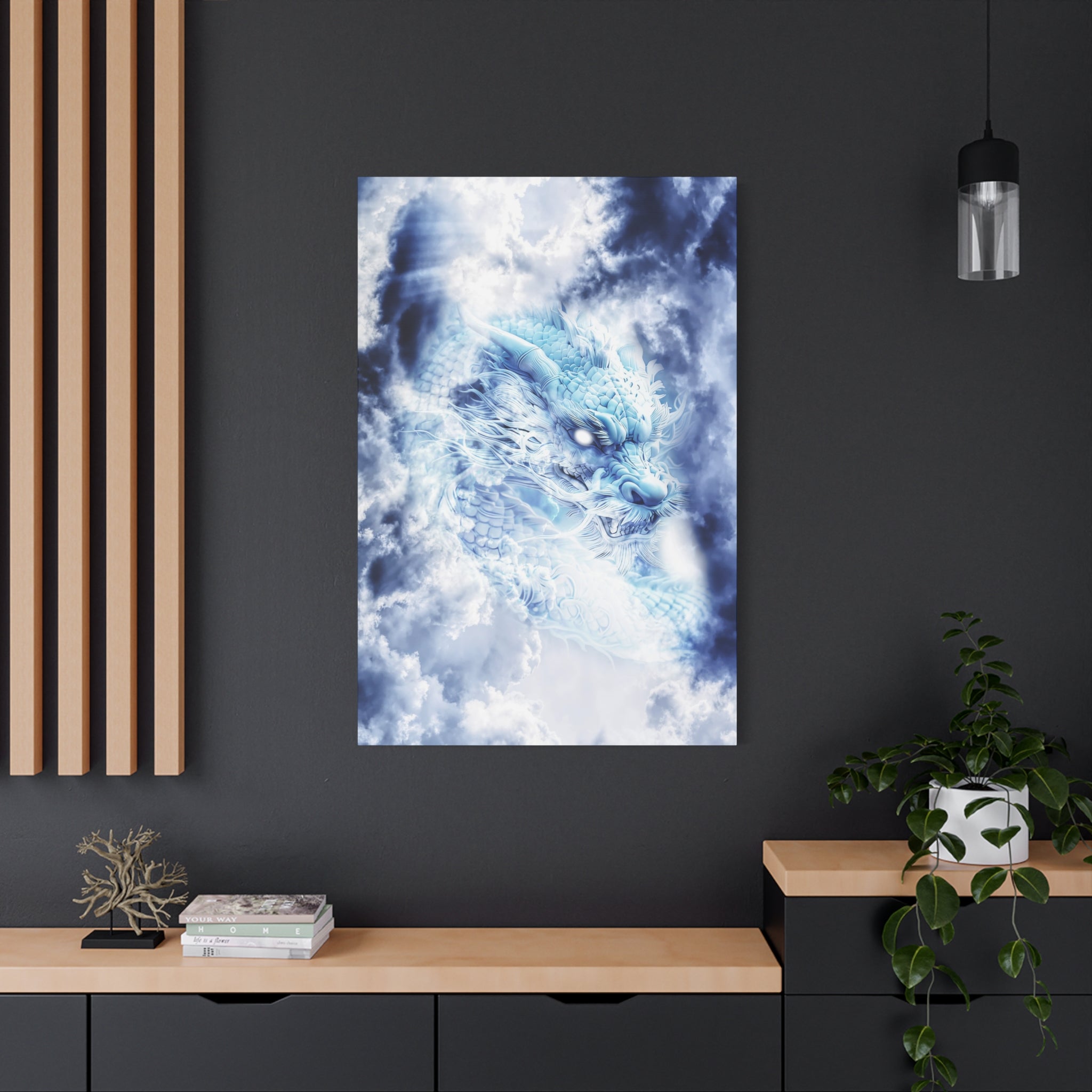 Blue Sky Dragon Canvas Wall Art - Celestial Fantasy Decor