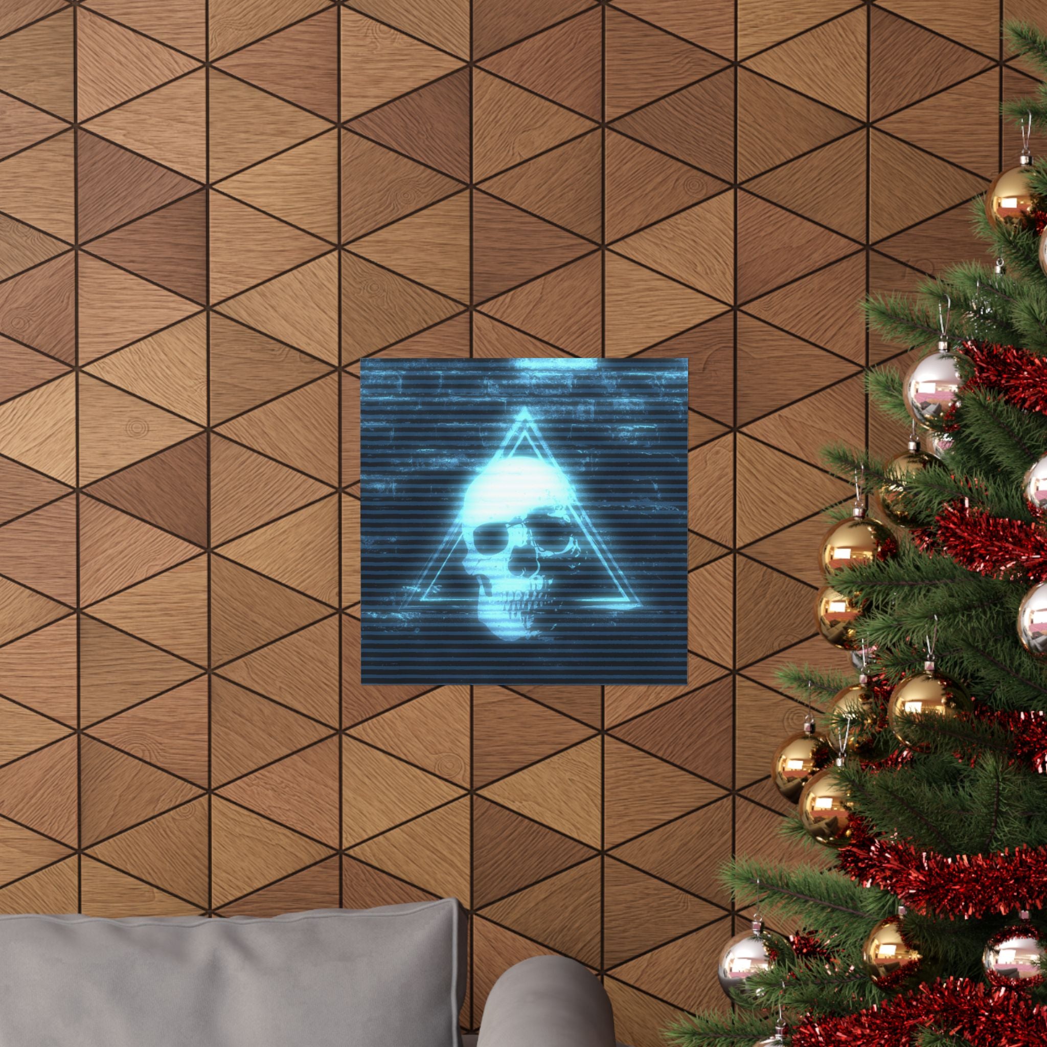 CRT Blue Skull Poster - Cyber-Noir Scanline Skull Art Print