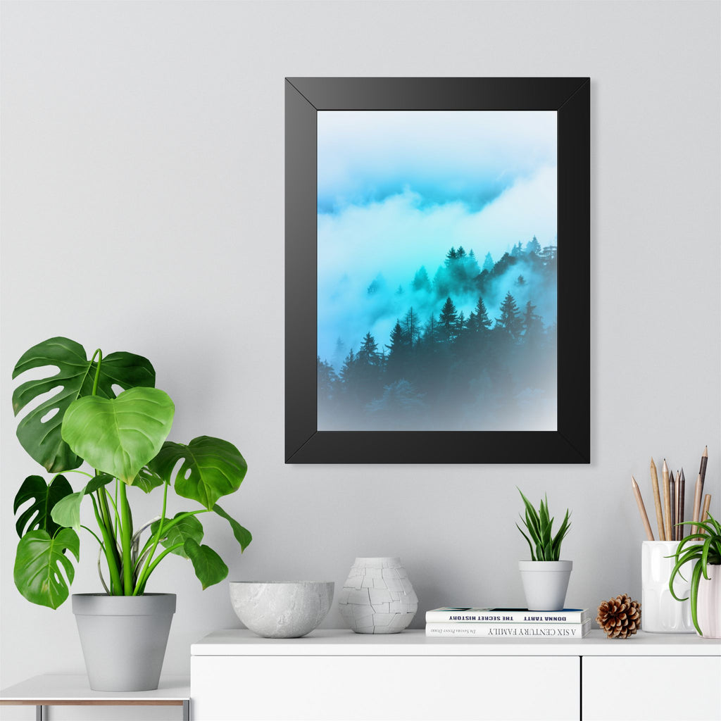 Blue Mountain Fog Framed Poster - Misty Landscape Wall Art