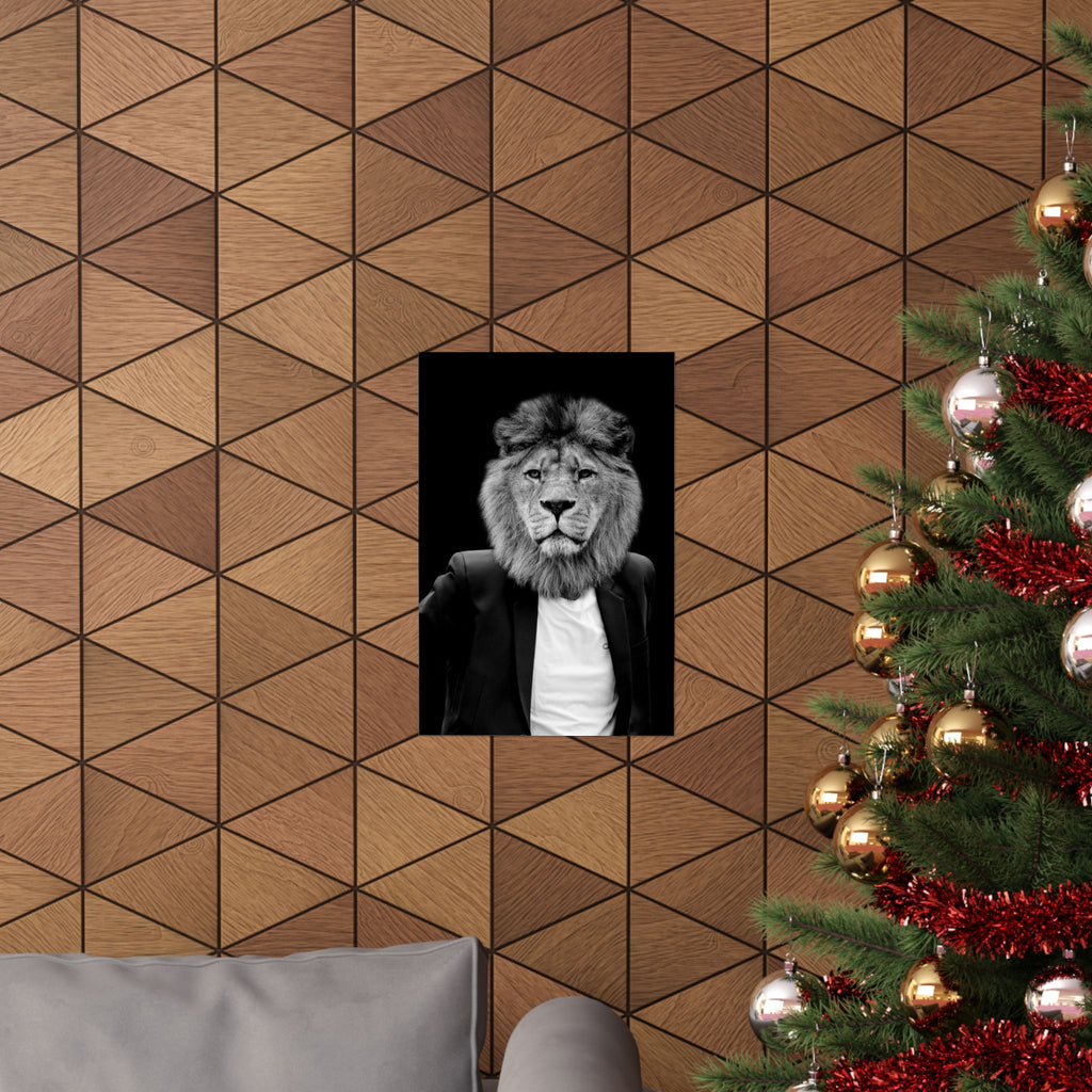 Lion in a Suit Poster - Quirky Animal Portrait Art Print