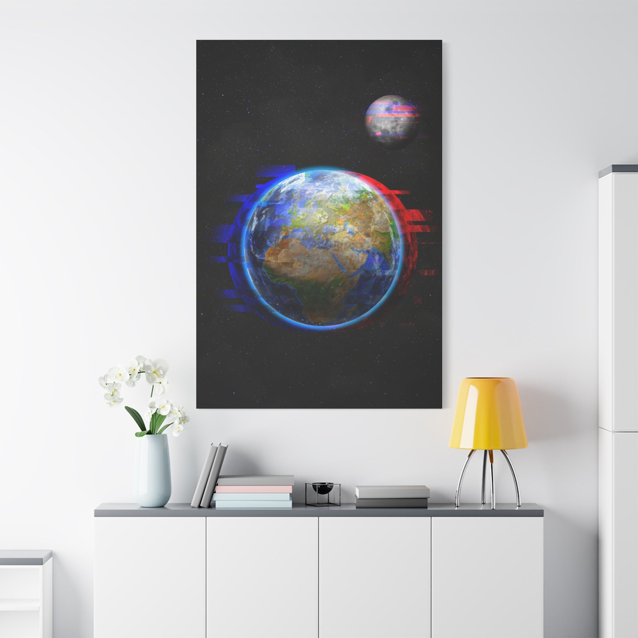 Earth Glitched Canvas Wall Art - Digital Glitch Futuristic World