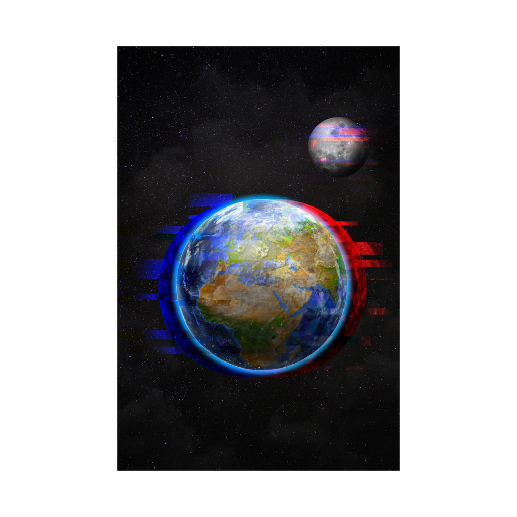 Earth Glitched Poster - Digital Glitch Space Art Print