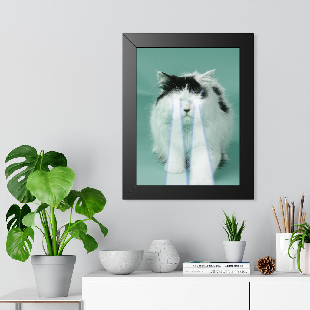 Laser Cat Framed Poster - Funny Sci-Fi Space Feline Wall Art