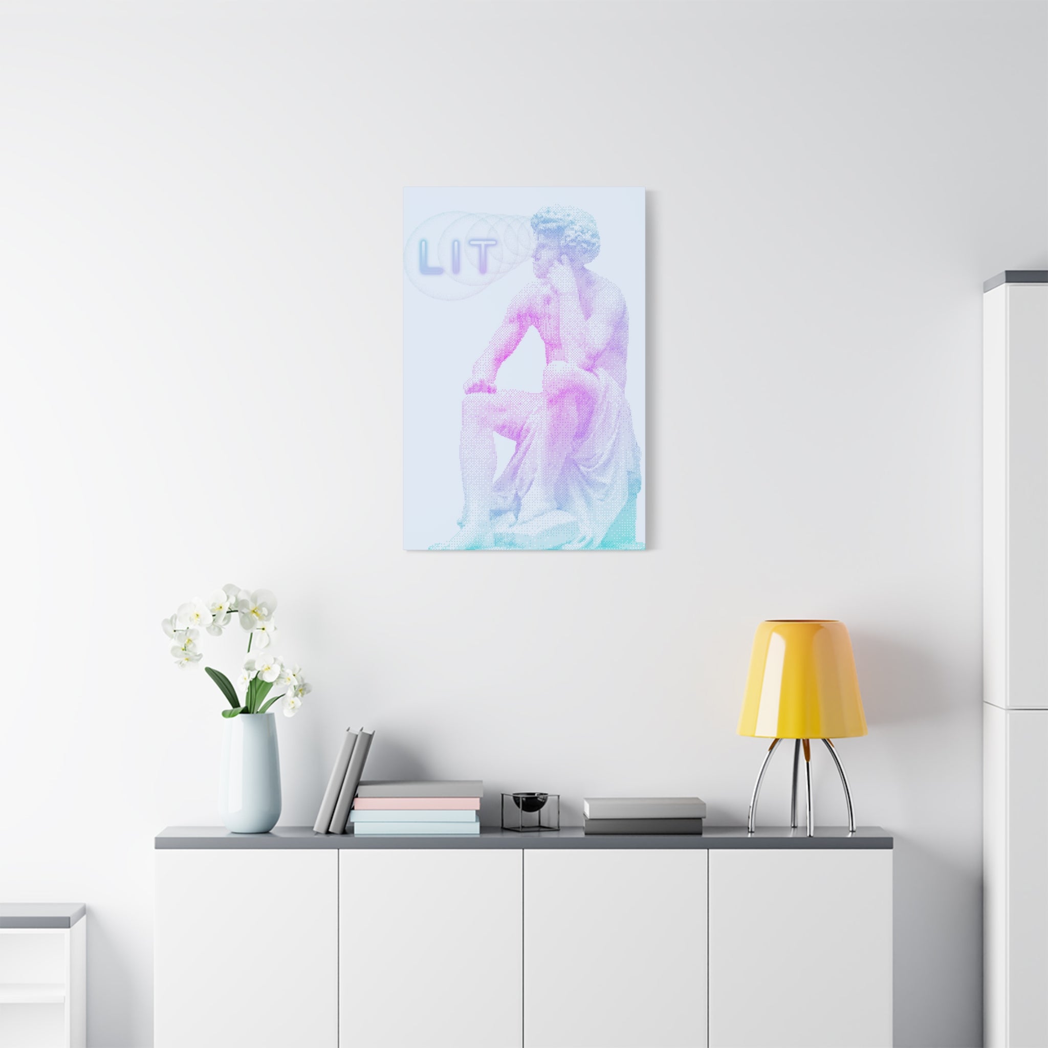 Lit Thinker Canvas Wall Art - Psychedelic Abstract Portrait Decor