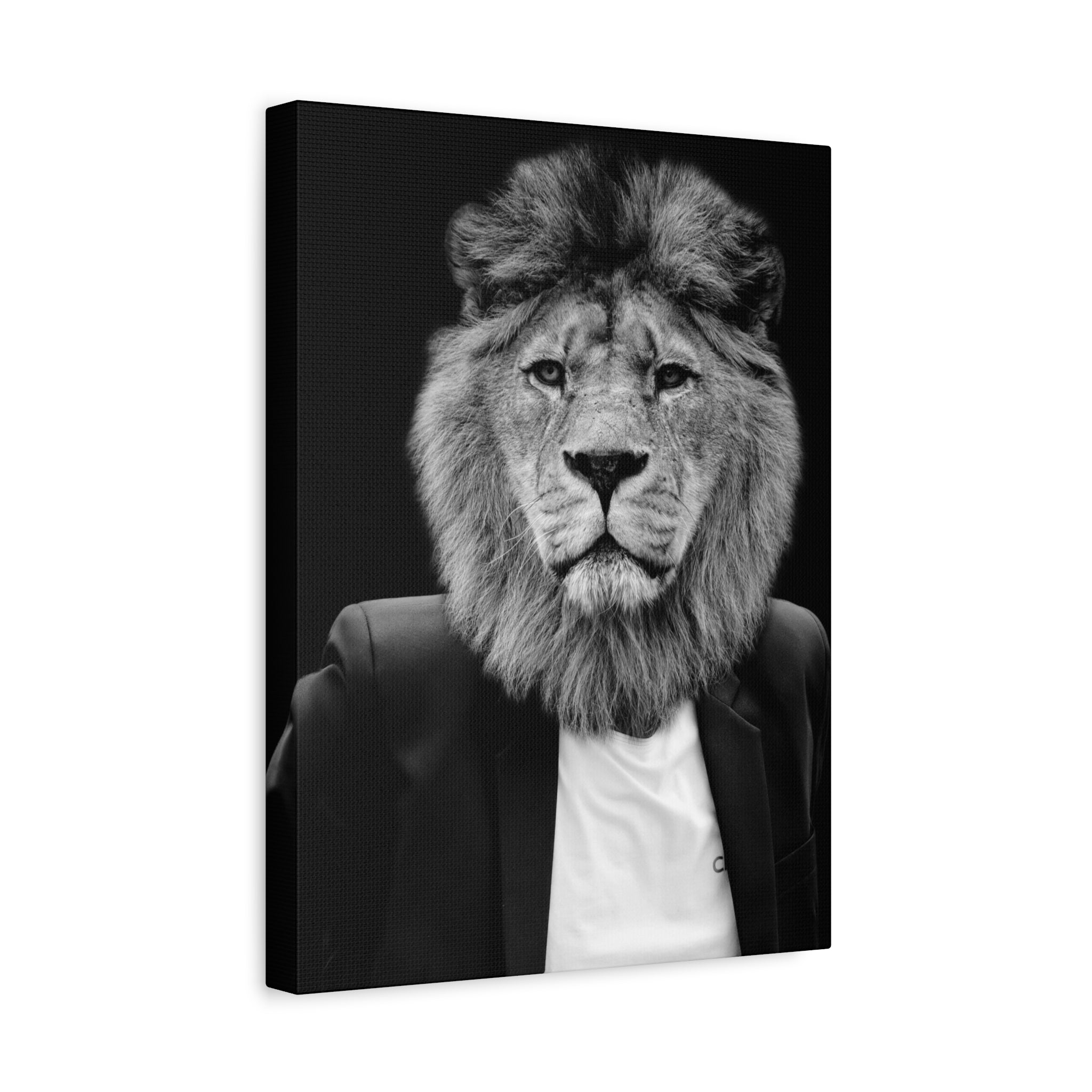 Lion in a Suit Canvas Wall Art - Modern Quirky Animal Portrait