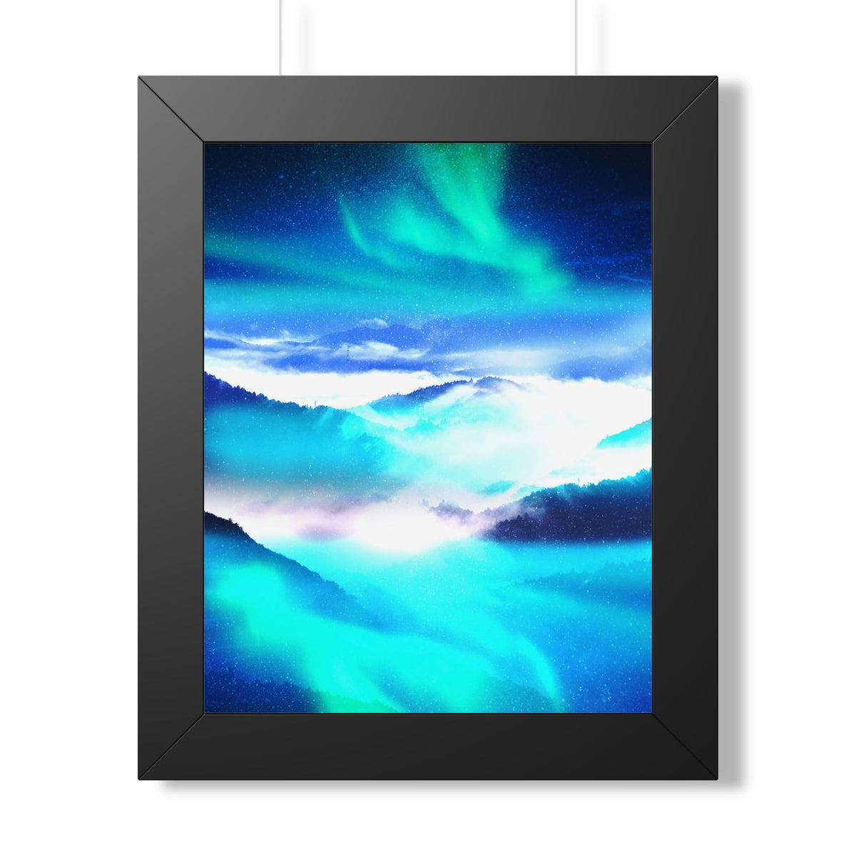 Starry Mountain Sky Framed Poster - Aurora Borealis Wall Art