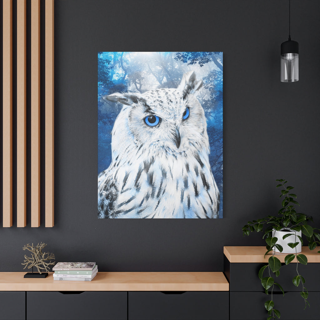 Frost Owl Canvas Wall Art - Winter Animal Fantasy Nature Decor