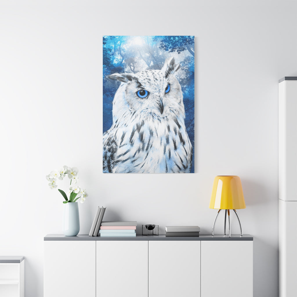 Frost Owl Canvas Wall Art - Winter Animal Fantasy Nature Decor