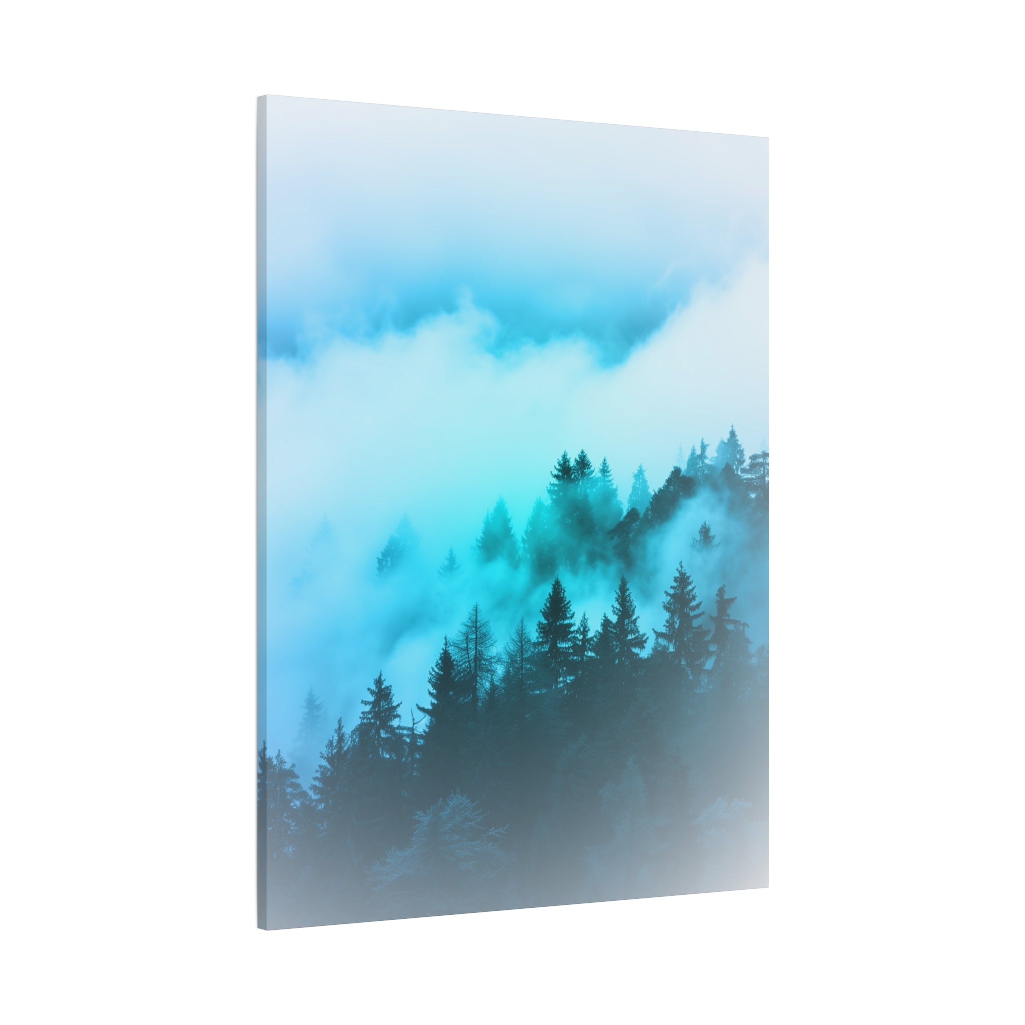 Blue Mountain Fog Canvas Wall Art - Misty Forest Nature Decor