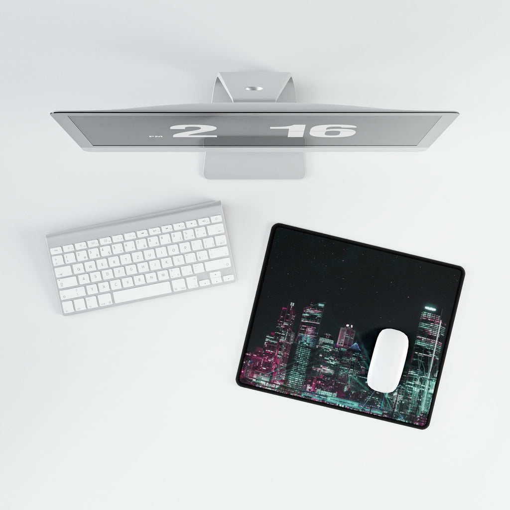Cyberpunk Harbor Neon Desk Mat - Neon City Mouse Pad