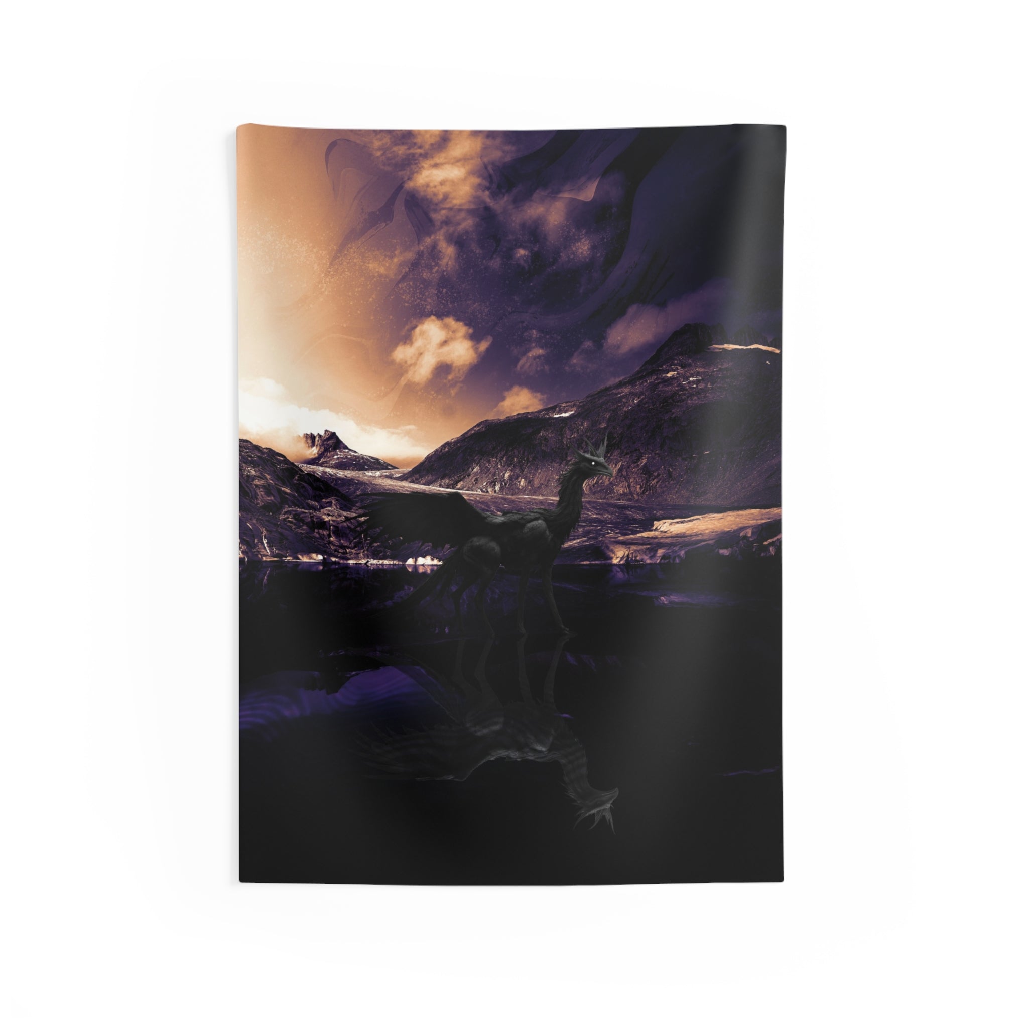 Baby Winged Dragon Tapestry - Fantasy Landscape Wall Hanging