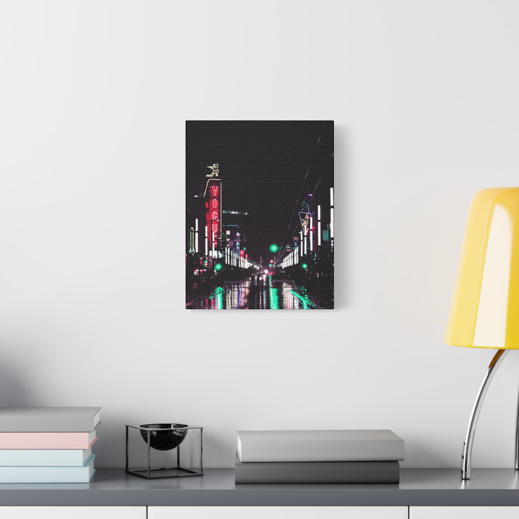 Cyberpunk Slick Street Canvas Wall Art - Neon Alley Decor