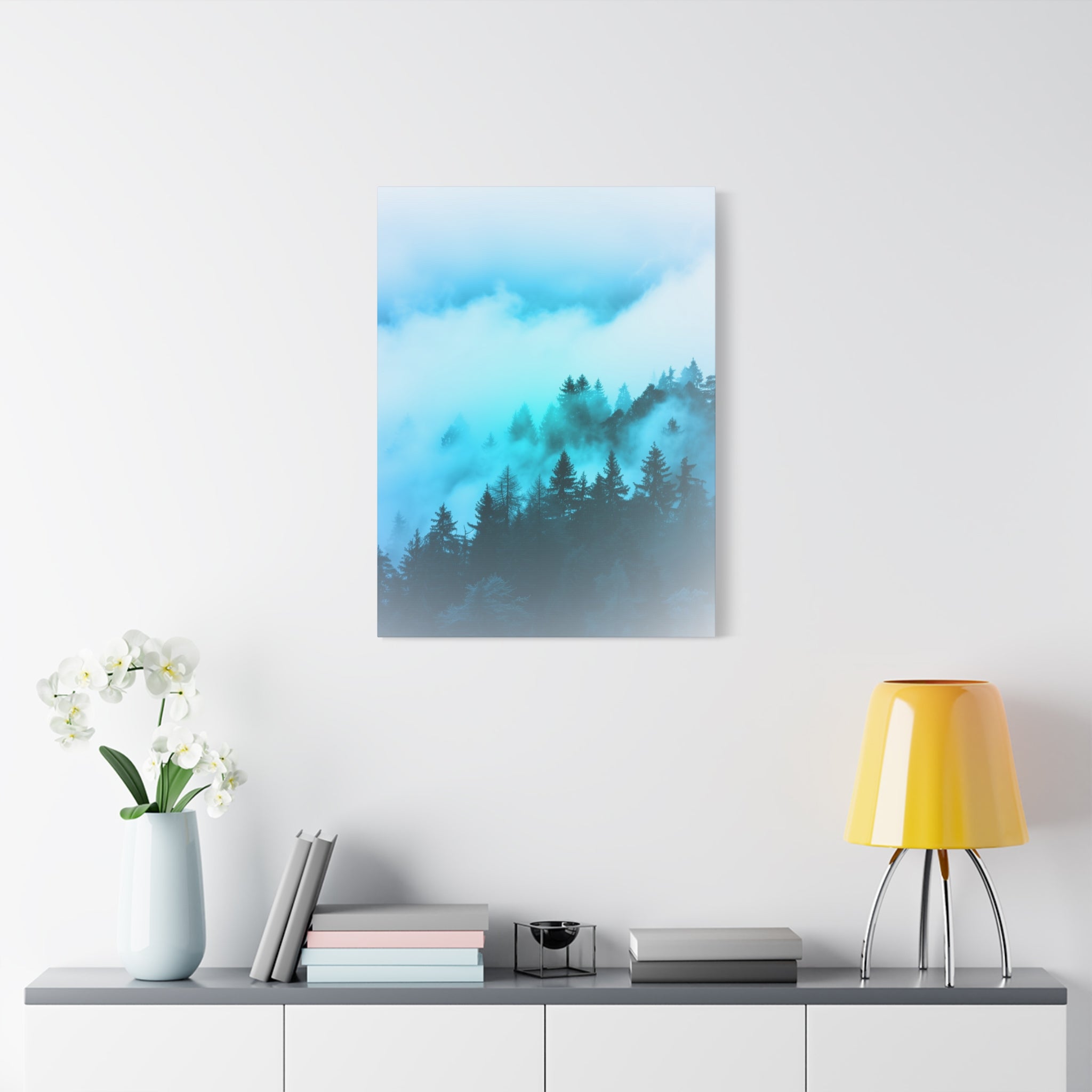 Blue Mountain Fog Canvas Wall Art - Misty Forest Nature Decor