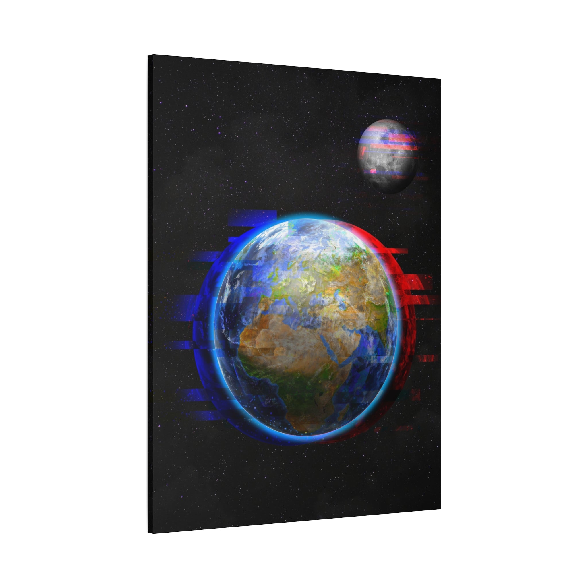 Earth Glitched Canvas Wall Art - Digital Glitch Futuristic World