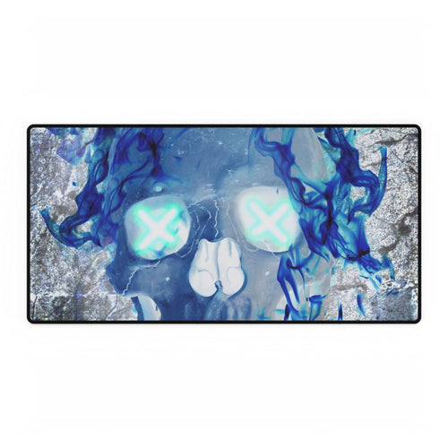 Blue Flame Skull Gaming Desk Mat - Gothic Fire Skull Mat