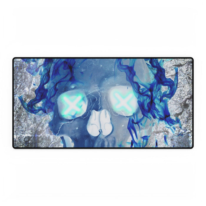 Blue Flame Skull Dark Gothic Gaming Desk Mat