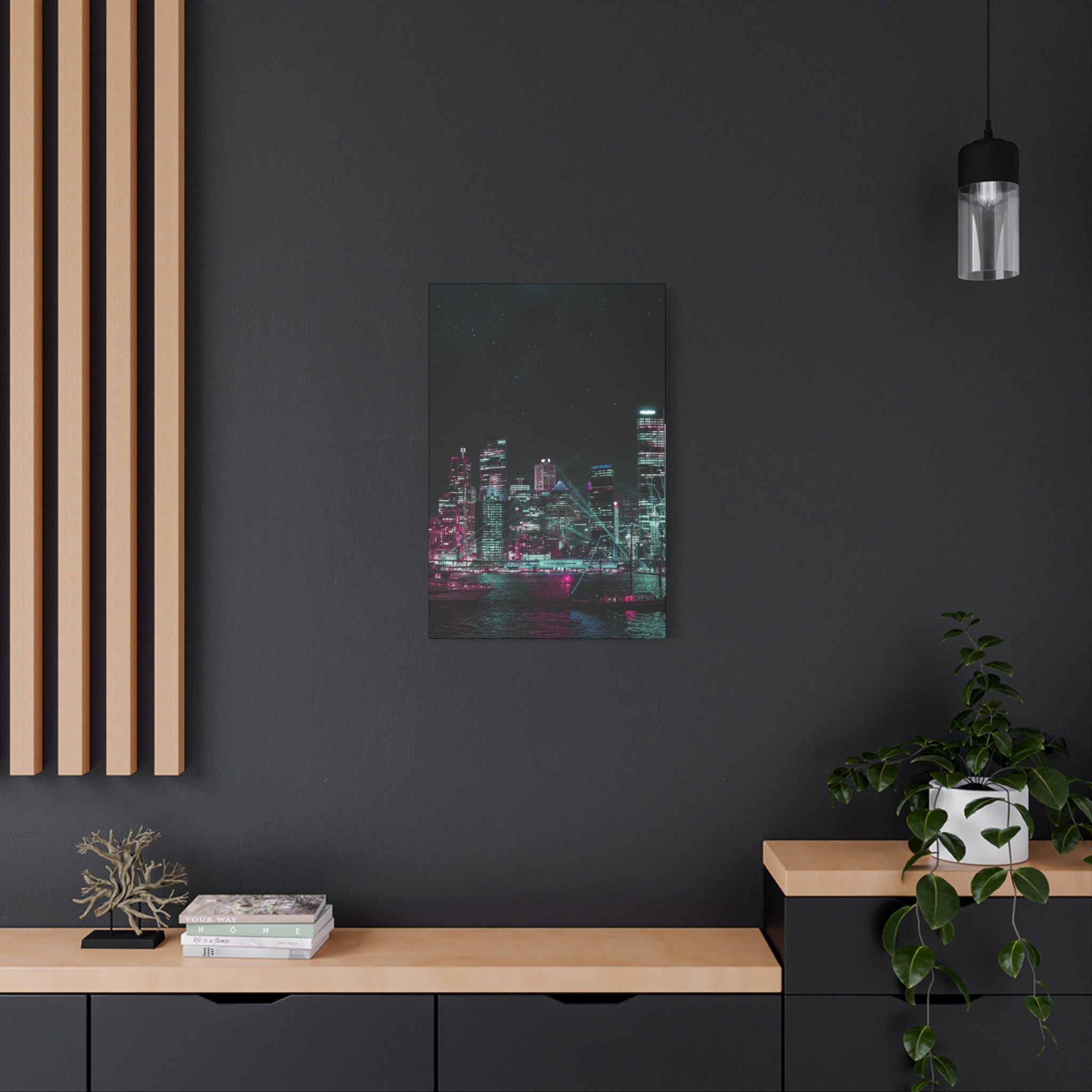 Cyberpunk Harbor Canvas Wall Art - Futuristic Sci-Fi City Decor