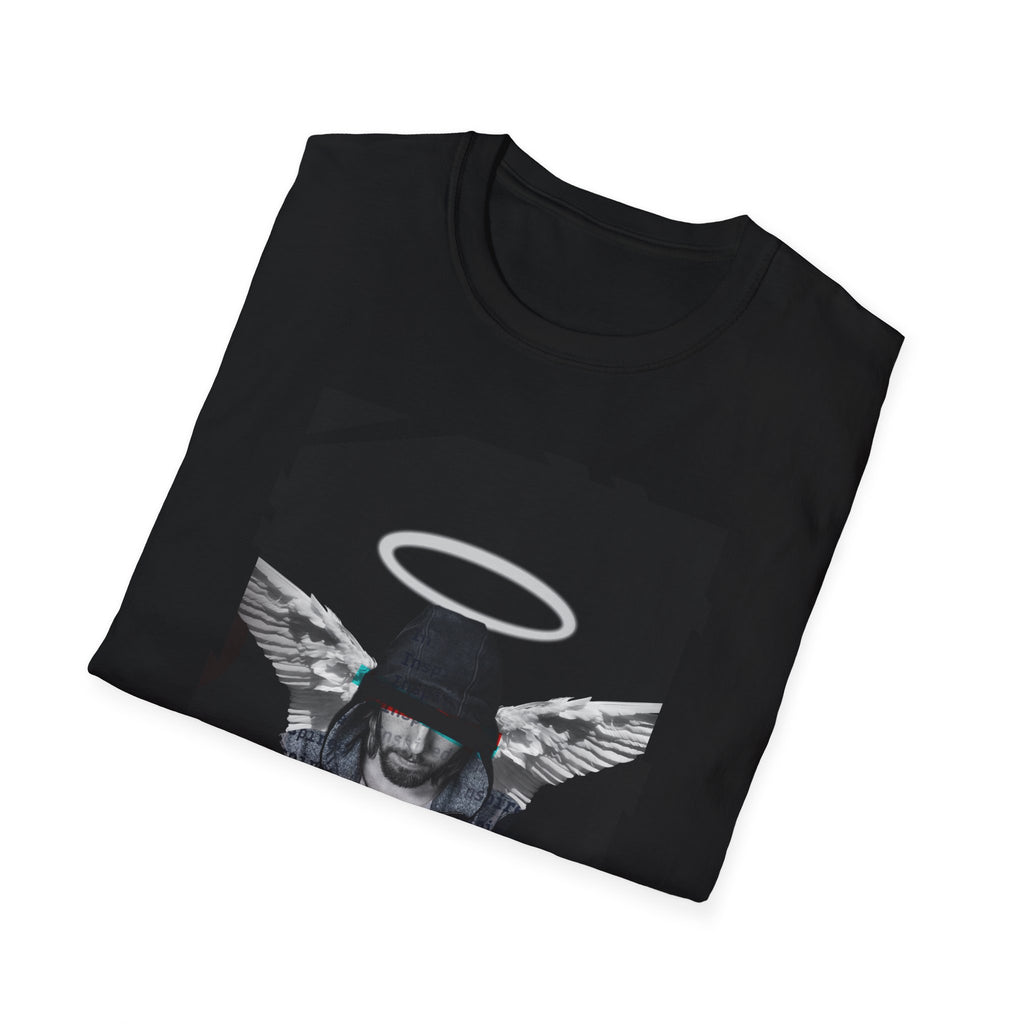 Modern Angel Graphic Tee - Black & White Geometric Wings Shirt