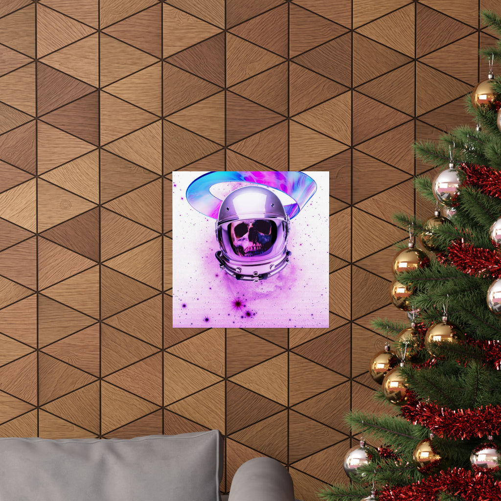 Astronaut Skeleton Skull Poster Print - Neon Space Skull Art