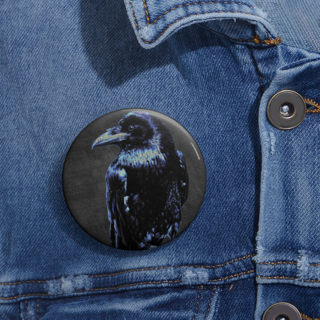 Mystical Blue Raven Pin - Crow Bird Art Button