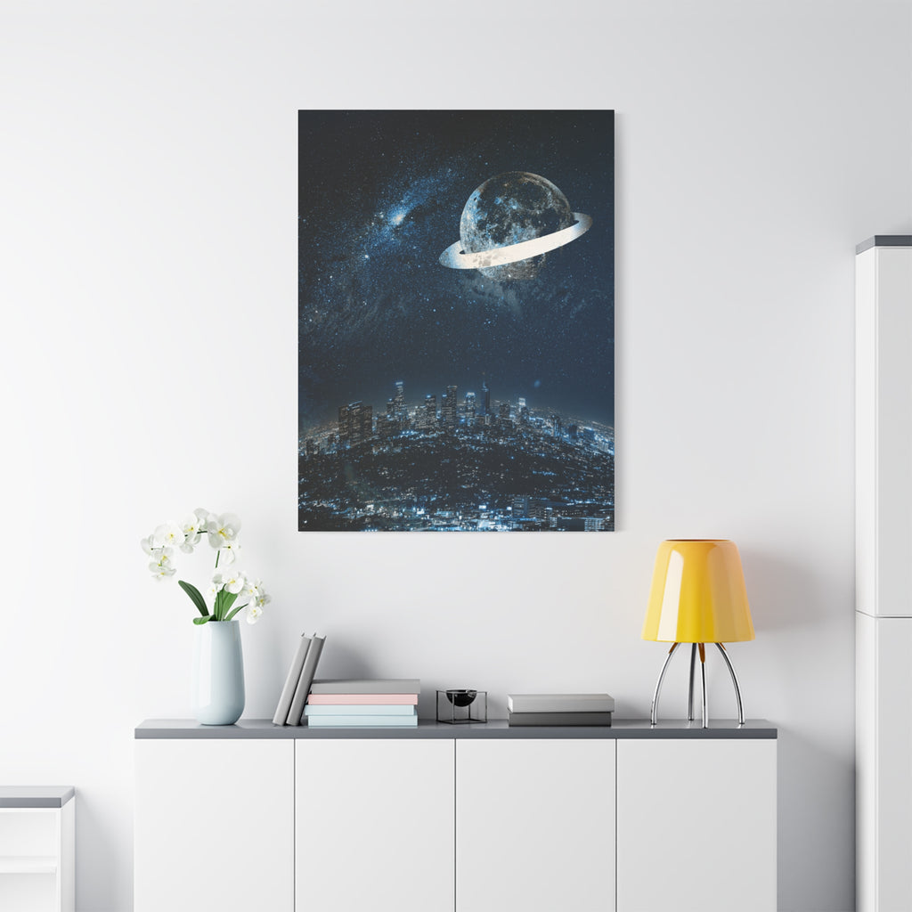 Starlight Cityscape Under a Celestial Moon Canvas Wall Art