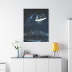 Starlight Cityscape Under a Celestial Moon Canvas Wall Art