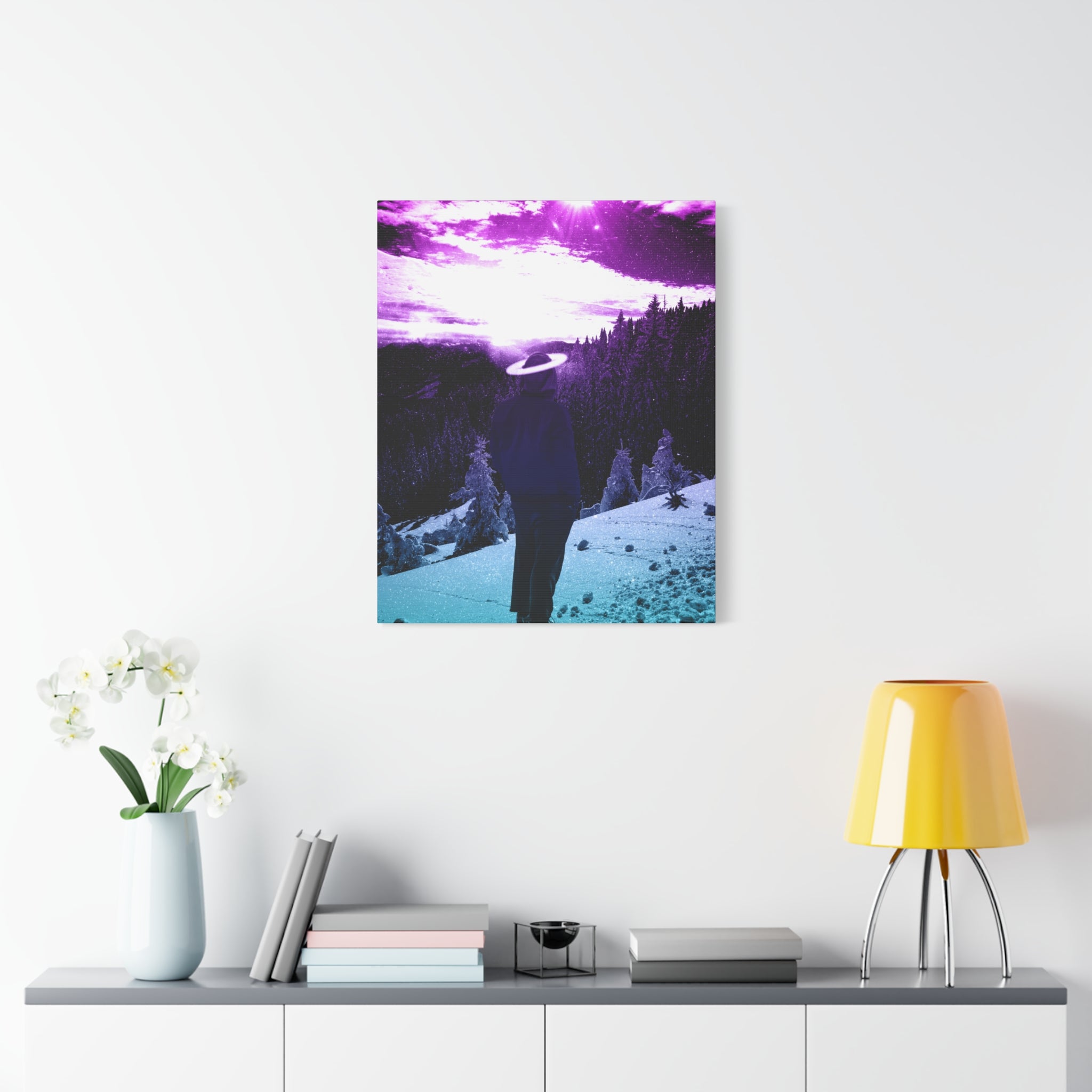 Winter Aurora Light Snowy Forest Canvas Art | Northern Lights Arctic Landscape Wall Decor