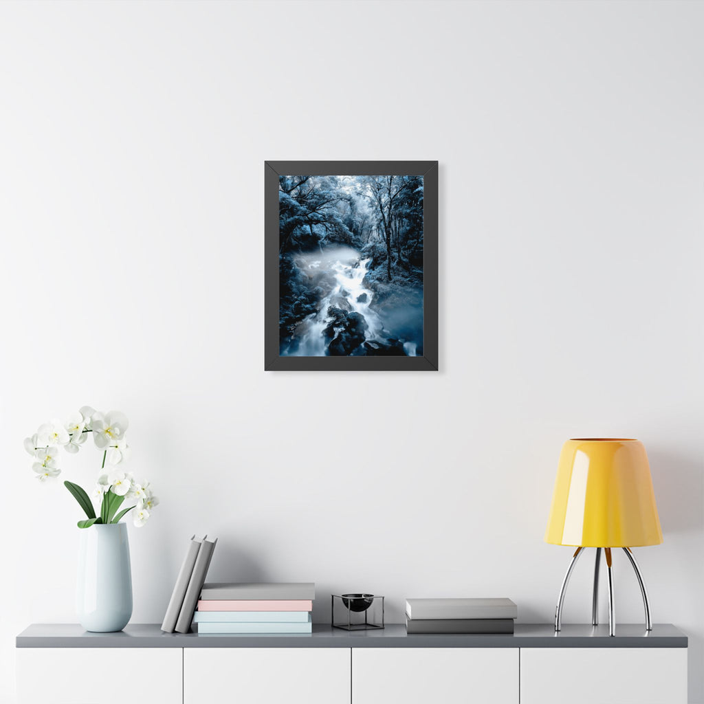 Frozen Forest Framed Poster - Blue Winter Nature Wall Art