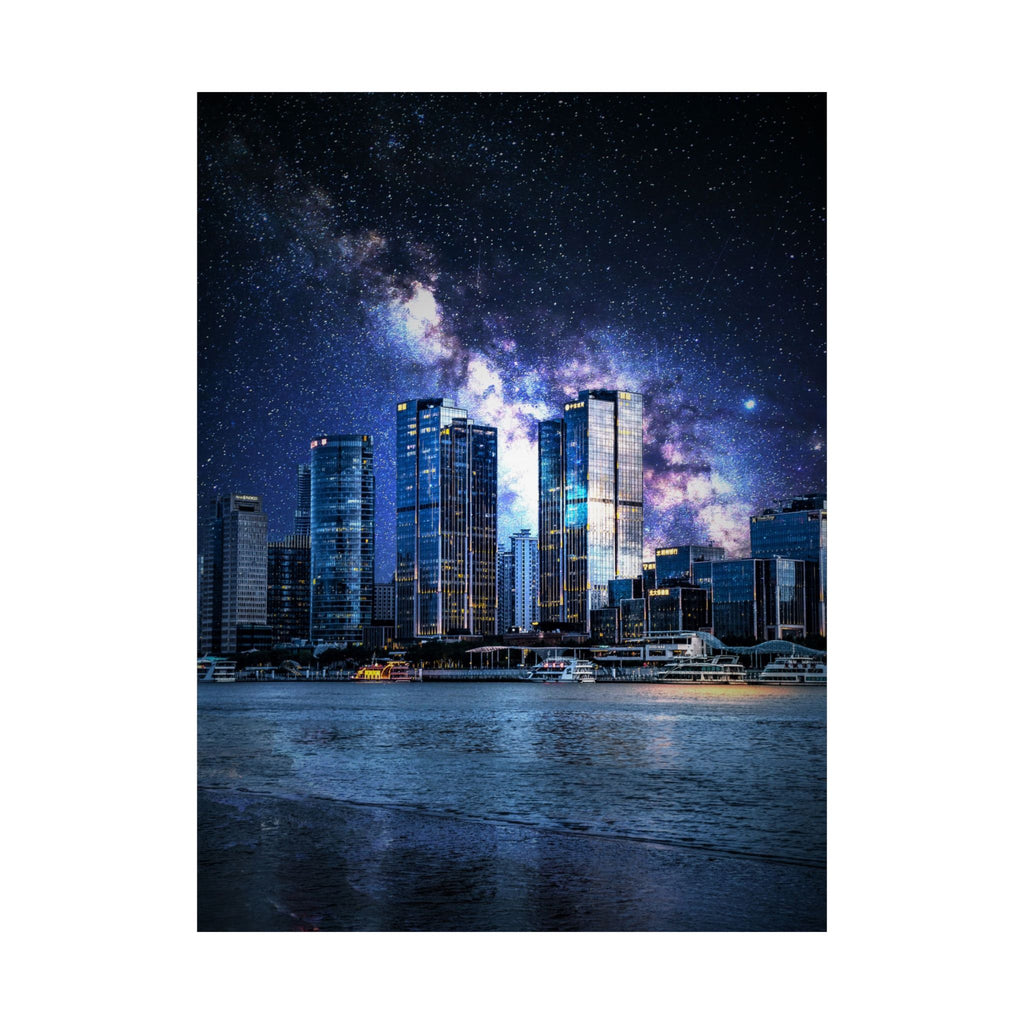 Space Cityscape on the Shore Poster - Neon Sci-Fi Coast Art Print