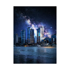 Space Cityscape on the Shore Poster - Neon Sci-Fi Coast Art Print