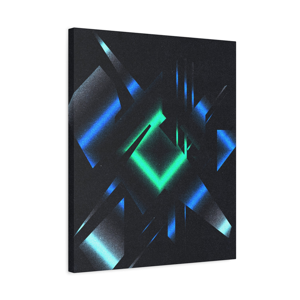 Abstract Techno Blue Canvas Wall Art - Digital Glitch Decor