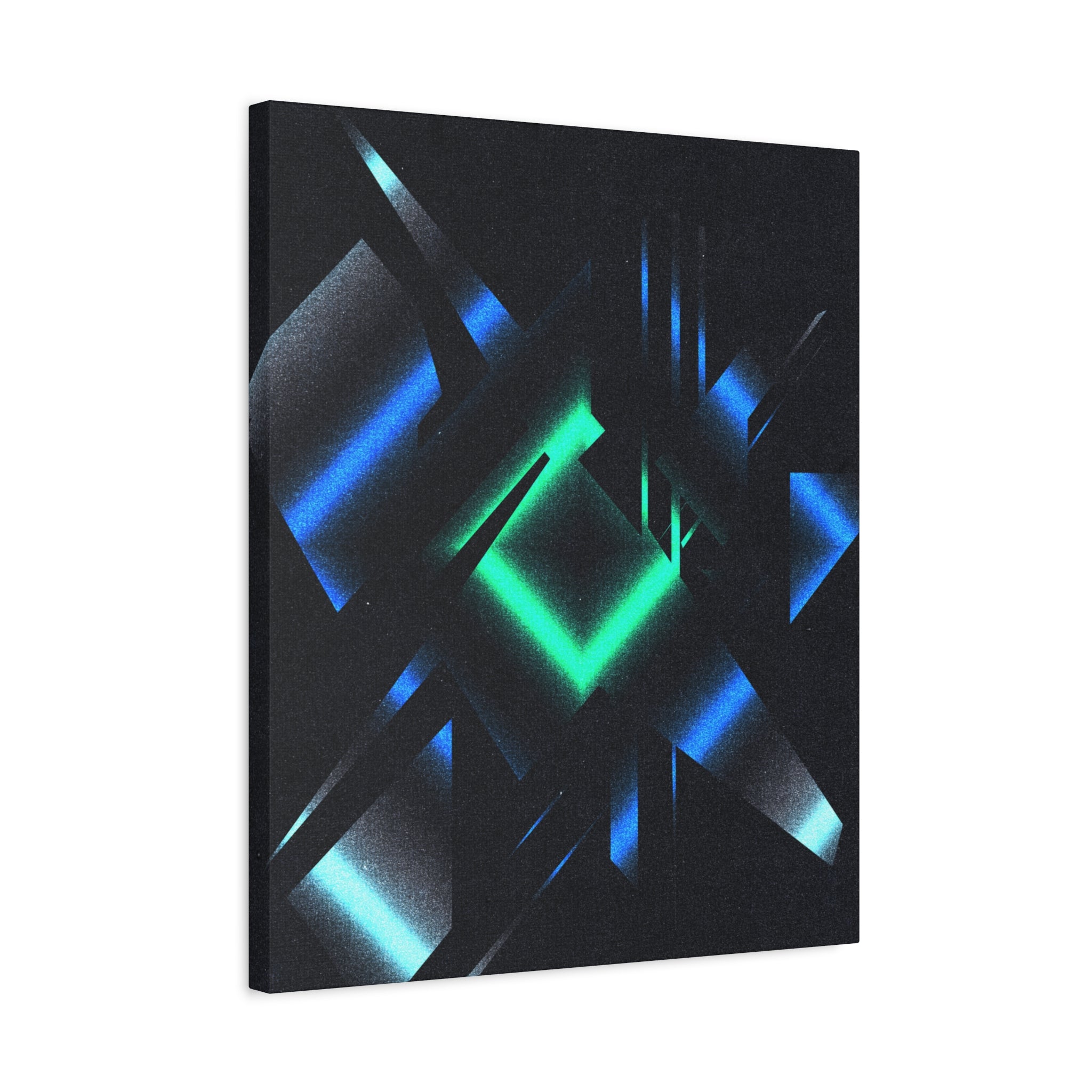 Abstract Techno Blue Canvas Wall Art - Digital Glitch Decor