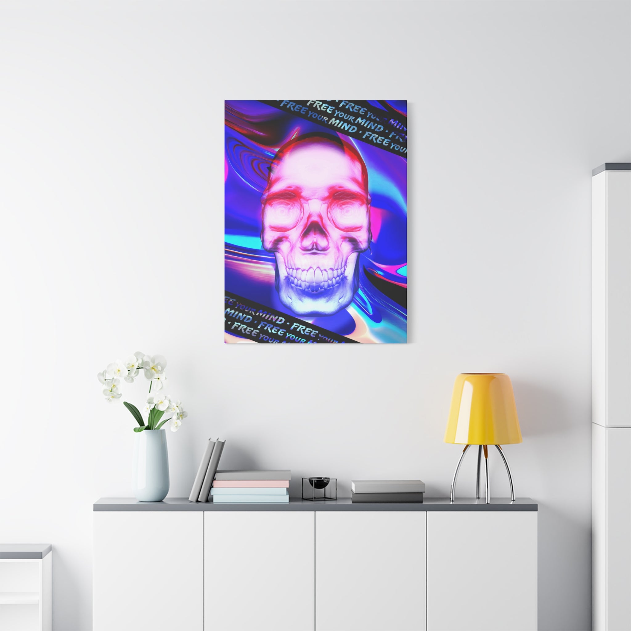 Free Your Mind Psychedelic Skull Canvas Art - Trippy Skeleton Decor