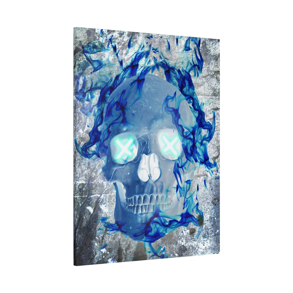 Blue Flame Skull Canvas Wall Art - Gothic Dark Fantasy Decor