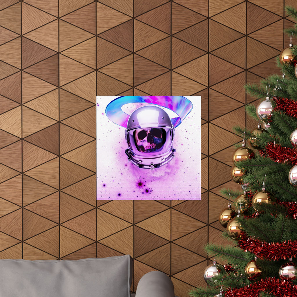 Astronaut Skeleton Skull Poster Print - Neon Space Skull Art