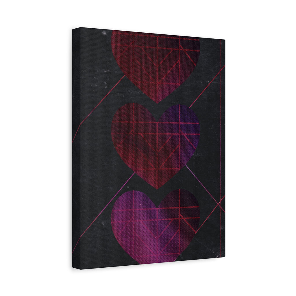 Three Hearts Level One Retro Gamer Canvas Art | Minimalist 8-Bit Pixel Love Wall Decor