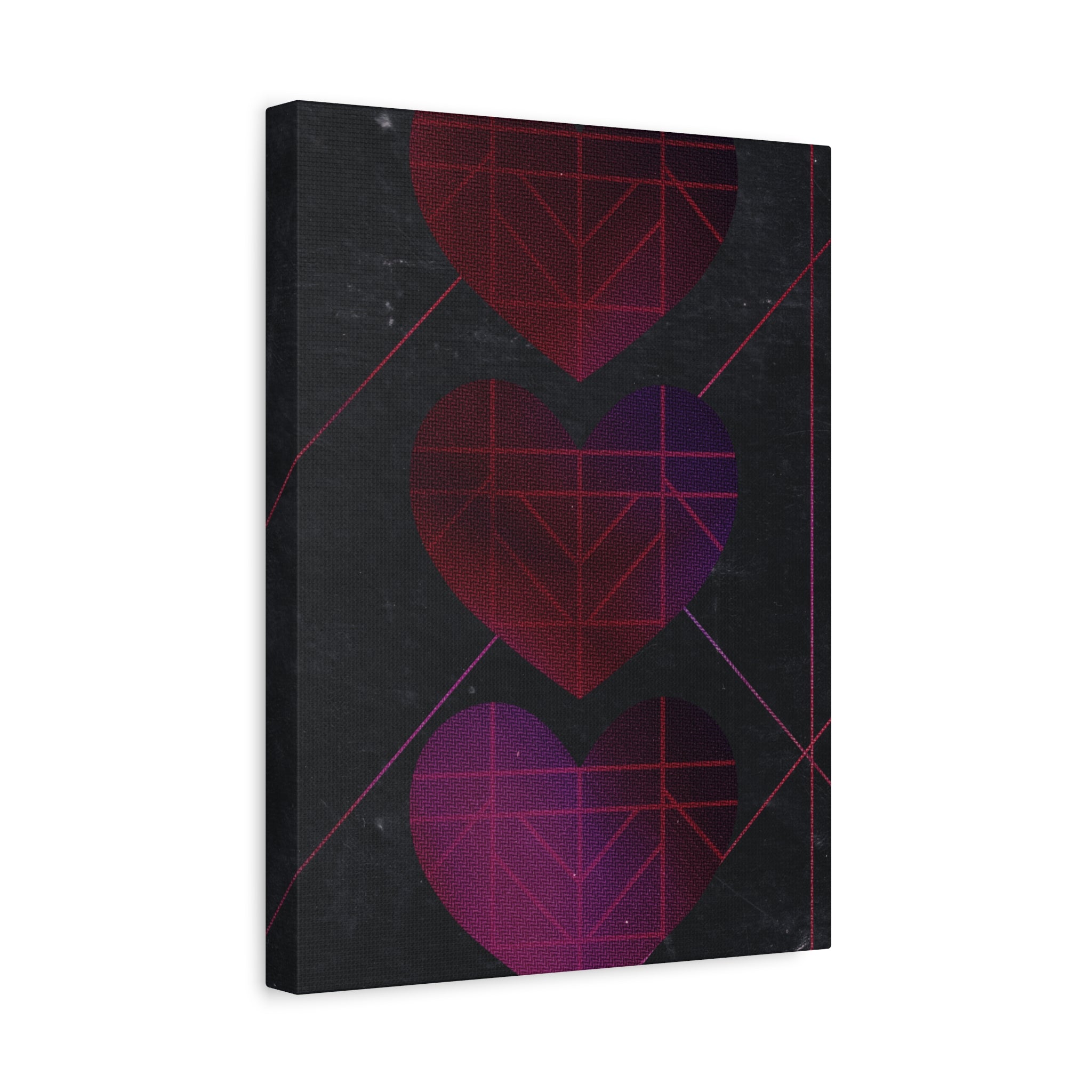 Three Hearts Level One Retro Gamer Canvas Art | Minimalist 8-Bit Pixel Love Wall Decor