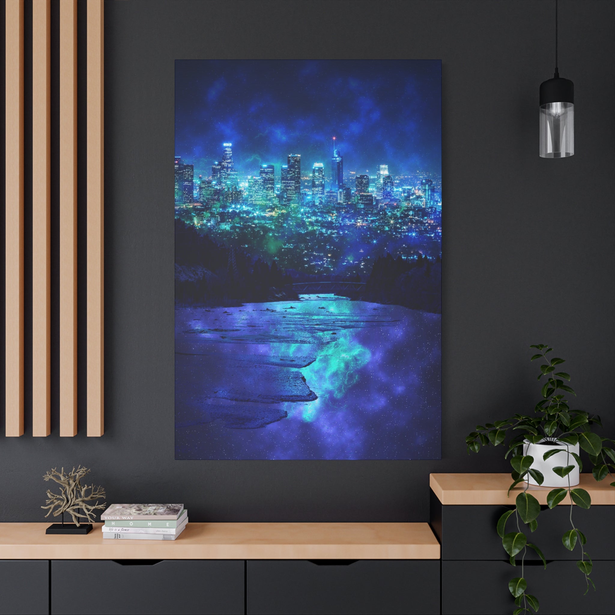 Cosmic Frosted City Canvas Wall Art - Winter Cityscape Decor