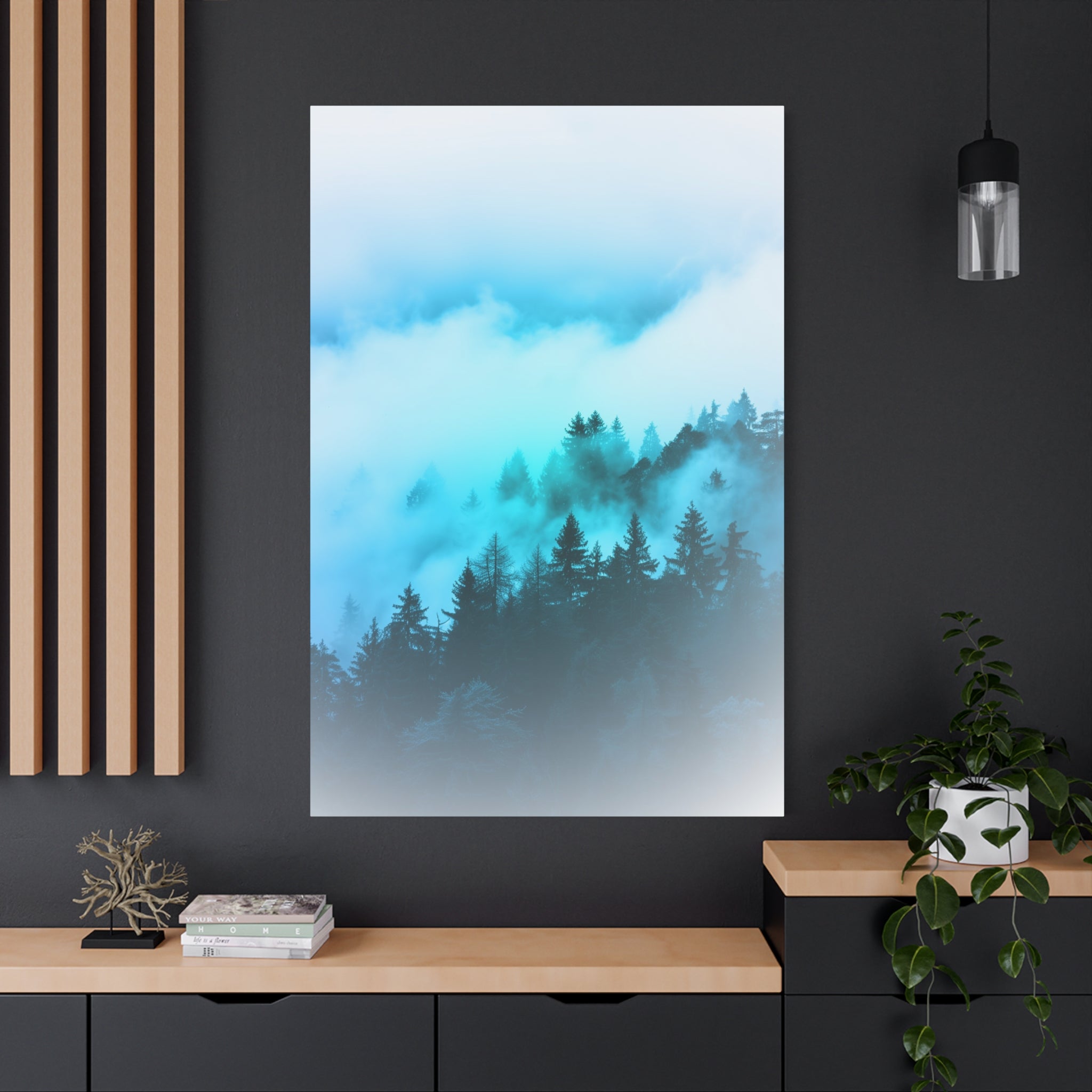 Blue Mountain Fog Canvas Wall Art - Misty Forest Nature Decor