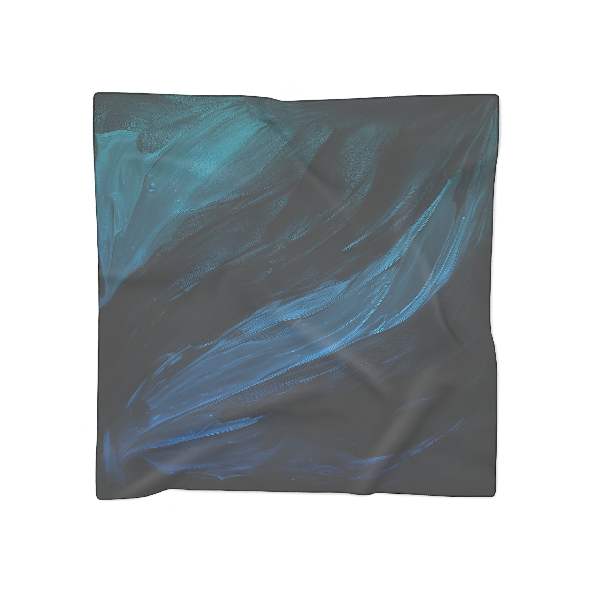 Fluid Teal Ink Scarf - Deep Blue Abstract Swirl Shawl