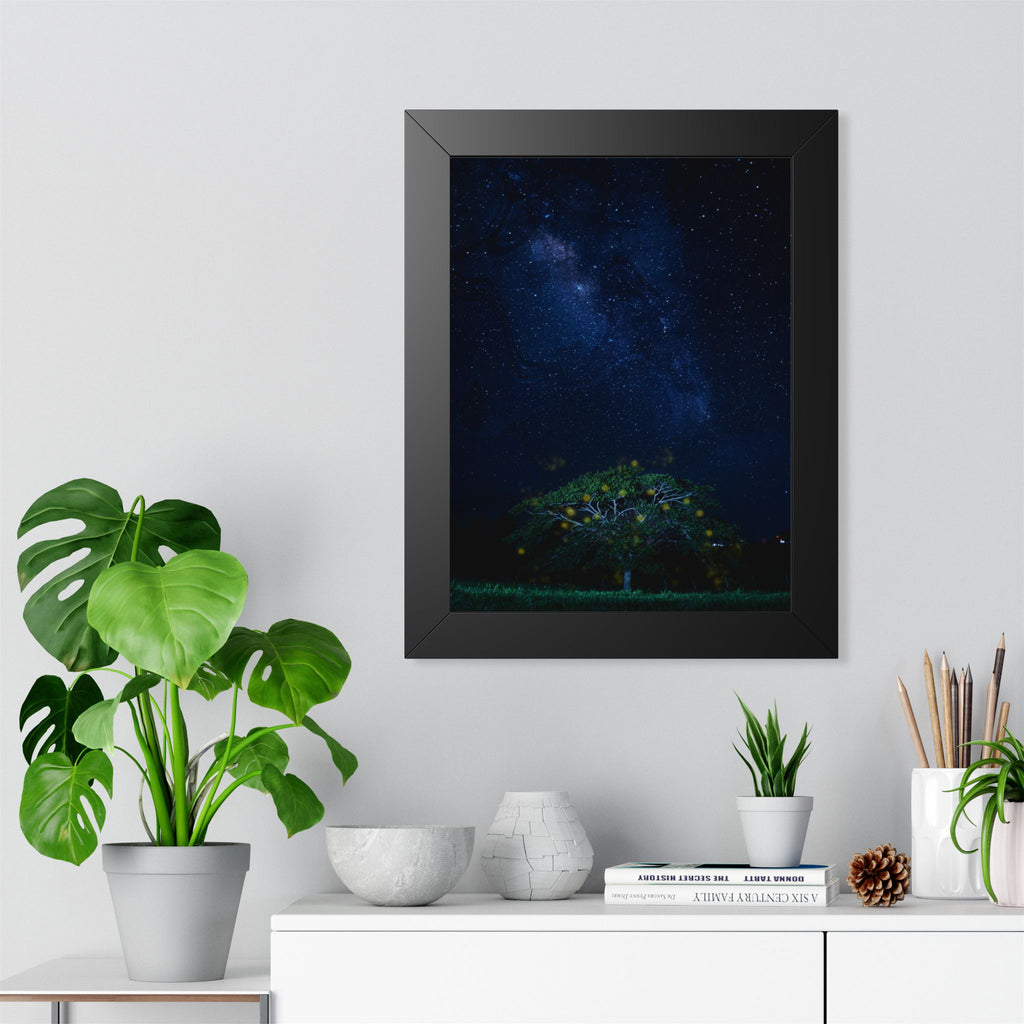 The Great Fairy Tree Framed Vertical Poster - Enchanting Night Sky Art for Home Decor - Perfect Gift for Nature Lovers