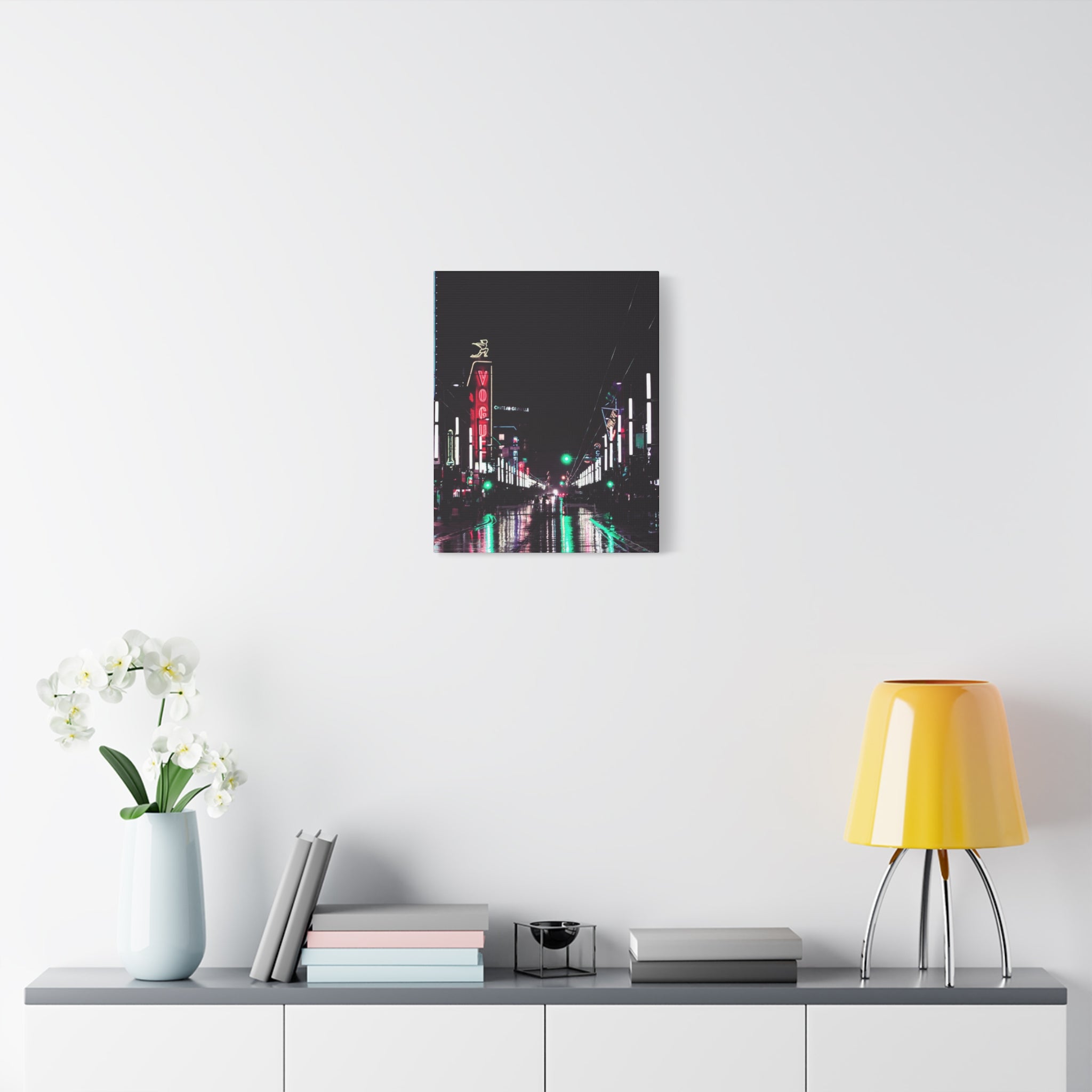 Cyberpunk Slick Street Canvas Wall Art - Neon Alley Decor