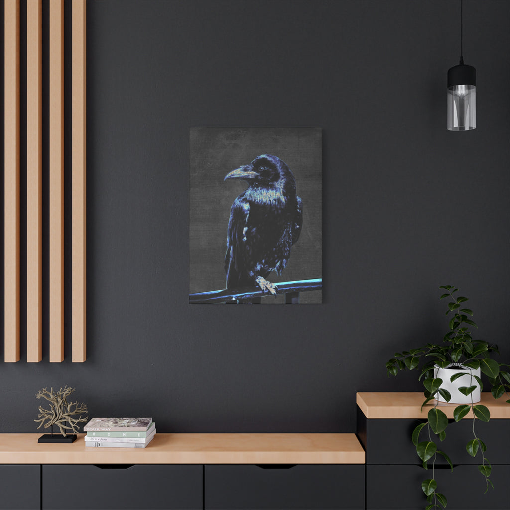 Blue Crow Canvas Wall Art - Surreal Raven Bird Decor