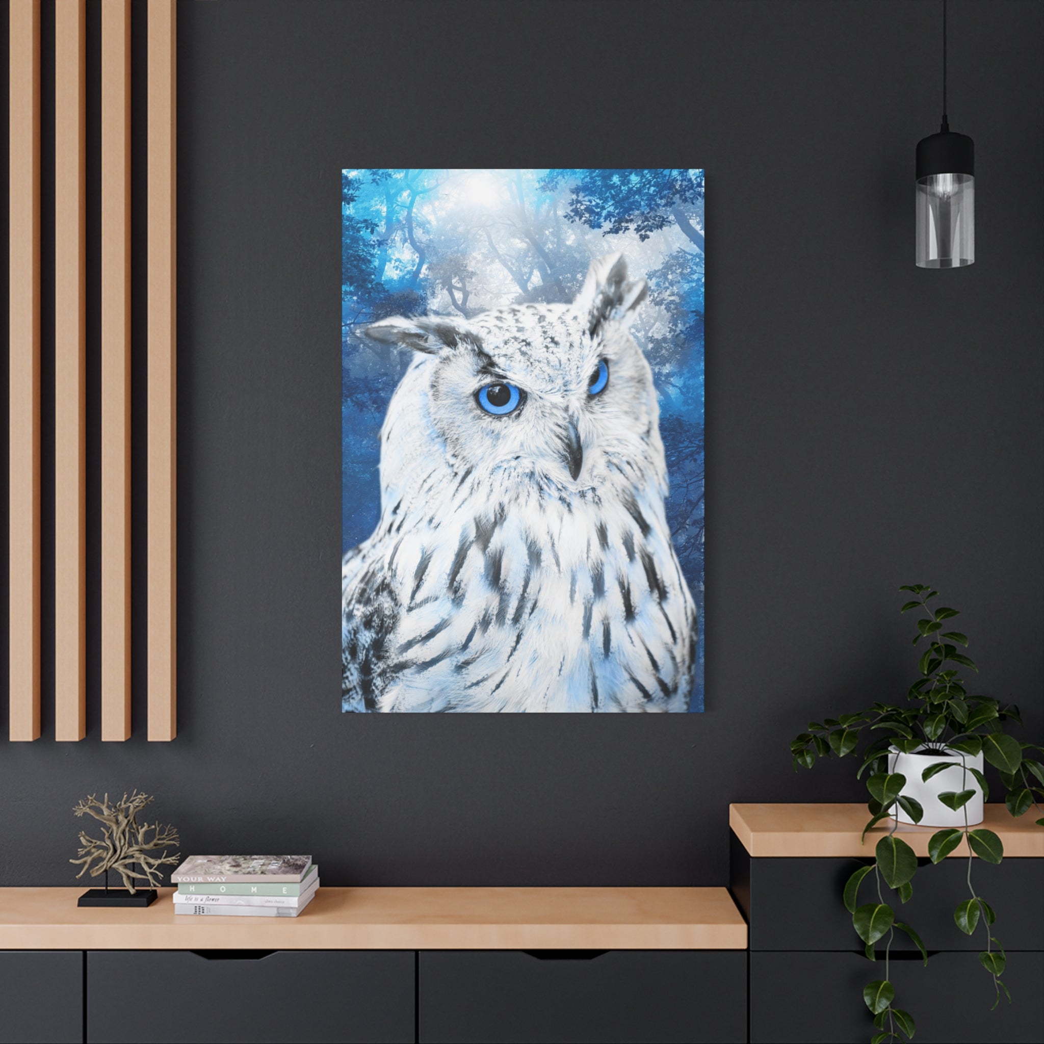 Frost Owl Canvas Wall Art - Winter Animal Fantasy Nature Decor