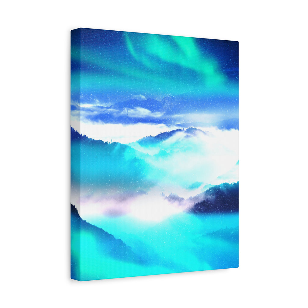 Starry Mountain Sky Canvas Wall Art - Aurora Borealis Decor