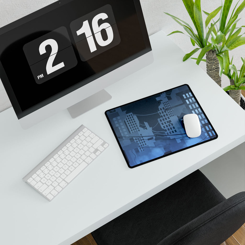City Lights Desk Mat - Neon Night Skyline Mouse Pad