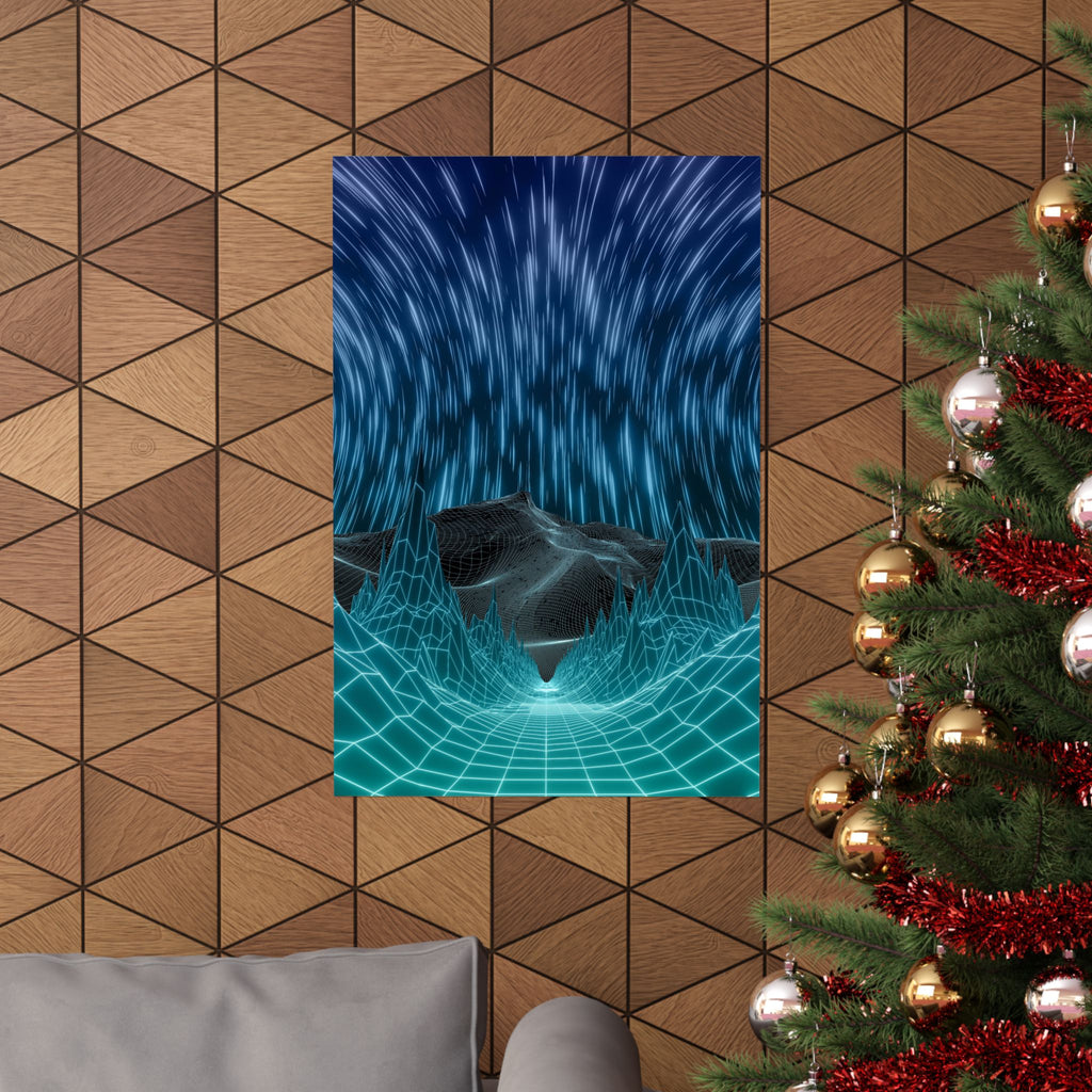 Cyber Wave Escape Poster Print - Synthwave Neon Grid Art