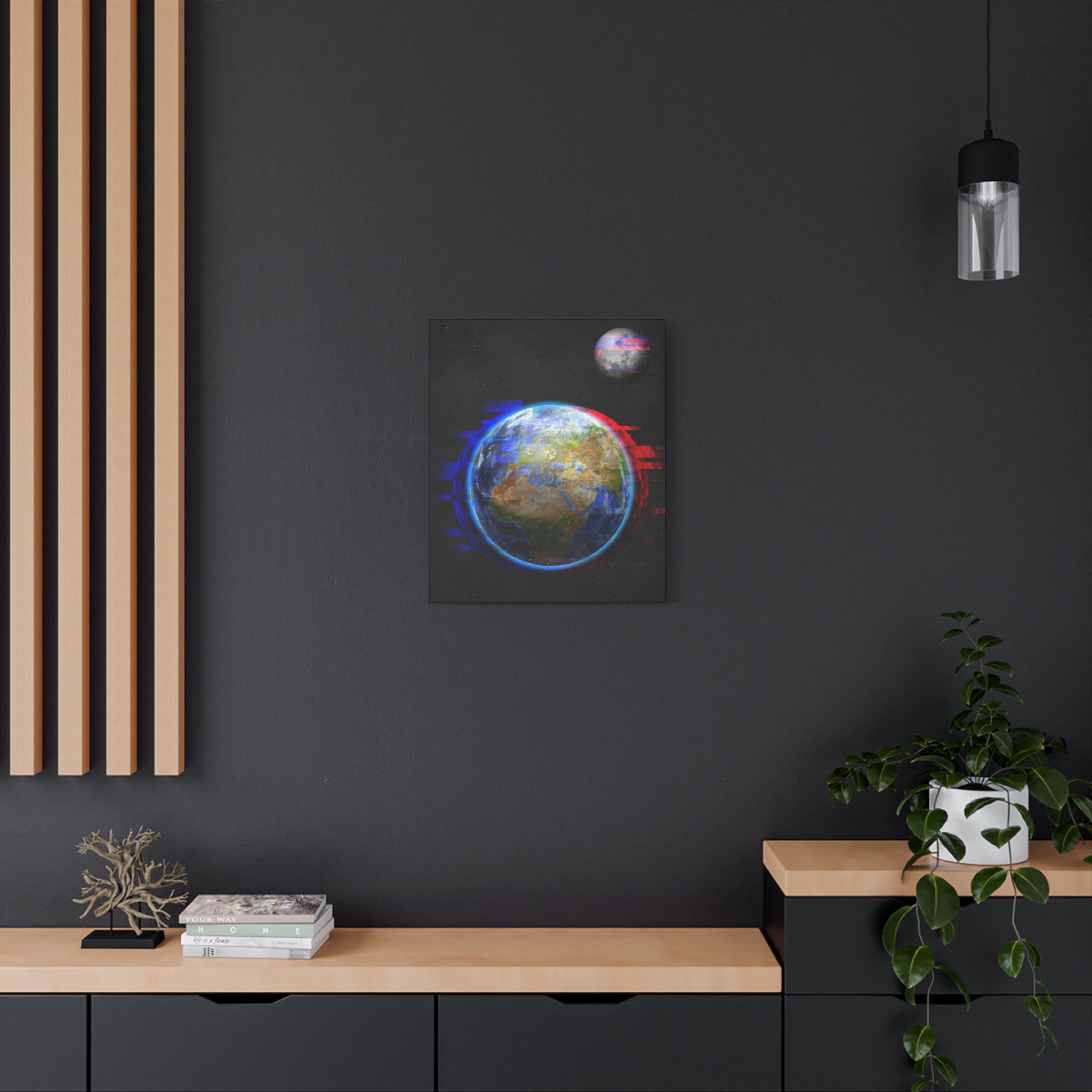 Earth Glitched Canvas Wall Art - Digital Glitch Futuristic World