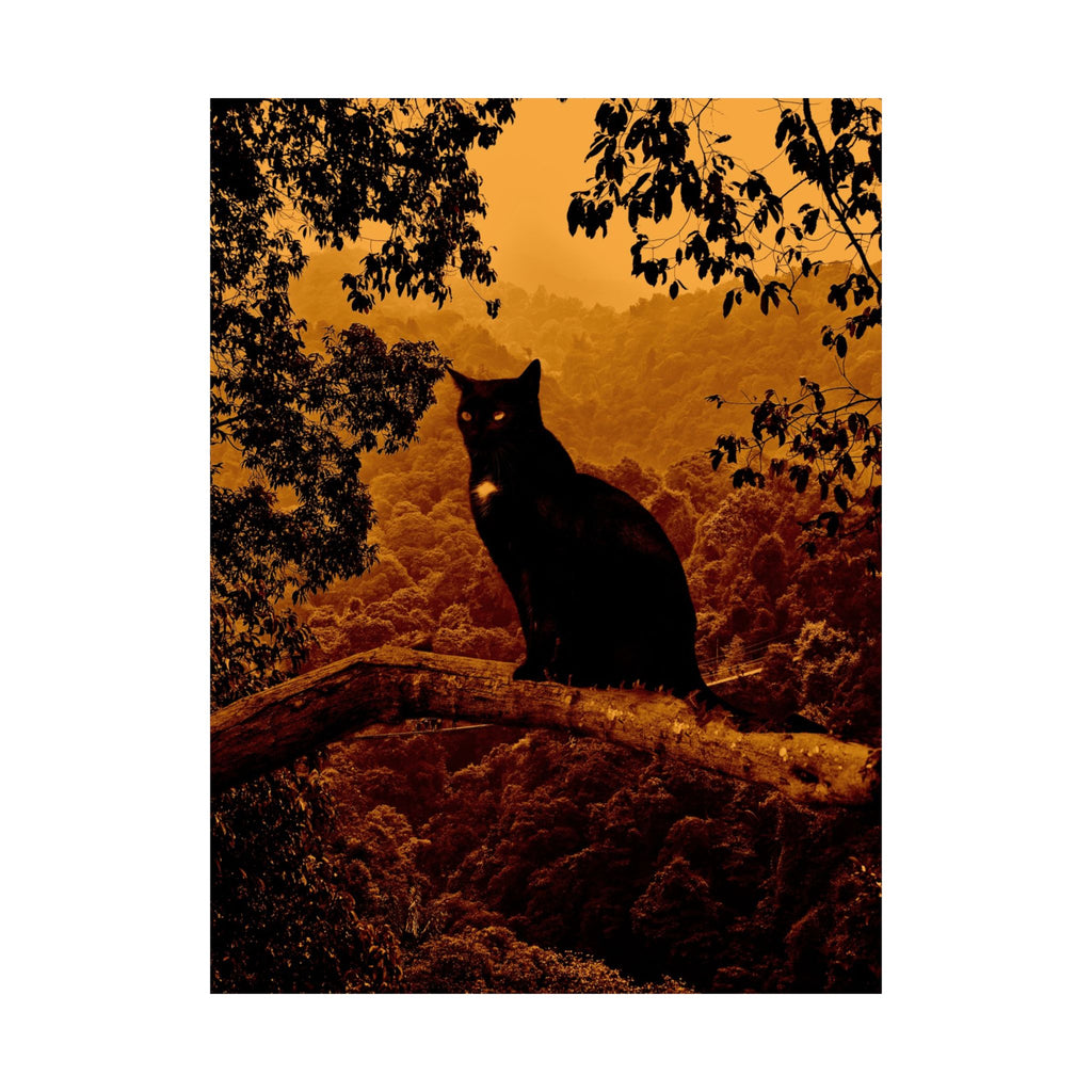 Spooky Cat in Tree Matte Vertical Poster | Premium Quality Art Print for Cat Lovers & Halloween Decor